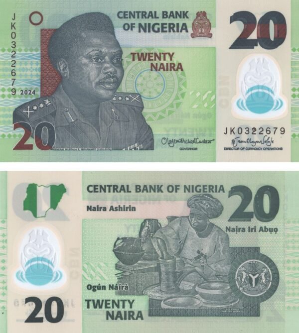 Nigeria 20 Naira 2024 P-34(2) UNC Banknote – Obverse and Reverse