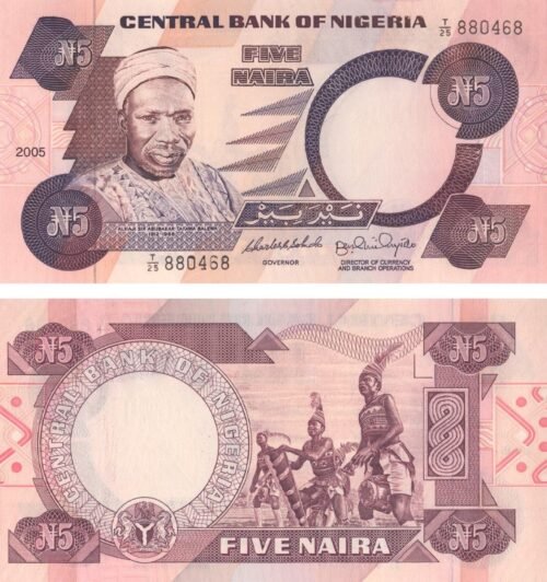 Nigeria 5 Naira 2005 P-24j UNC Banknote – Obverse and Reverse