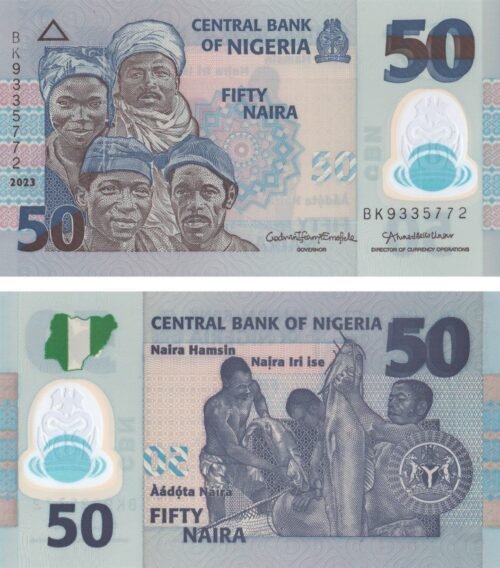 nigeria-50-naira-2023-p-40-unc-obverse-reverse Nigeria 50 Naira 2023 P-40 UNC Banknote – Obverse and Reverse