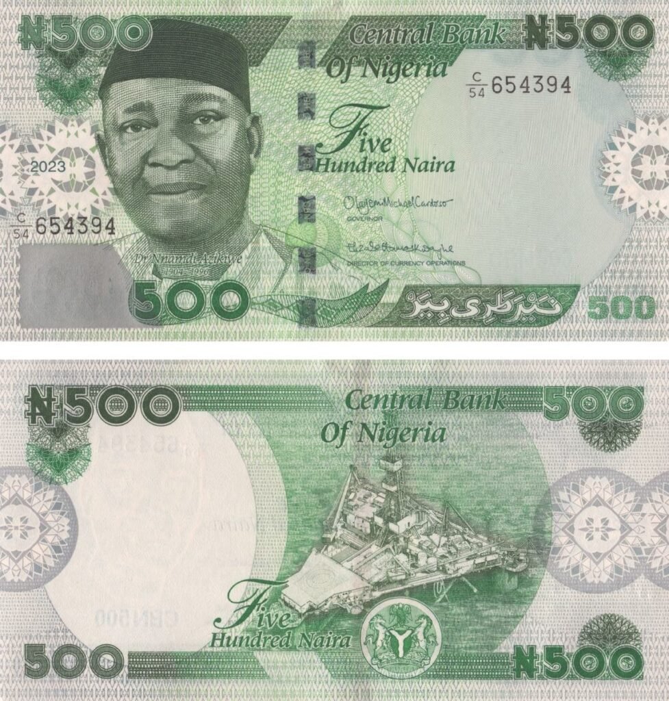 Nigeria 500 Naira 2023 P-48(2) UNC Banknote – Obverse and Reverse