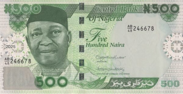 Nigeria 500 Naira 2025 P-48(2) UNC Banknote – Obverse
