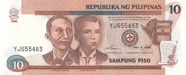 Philippines 10 Piso 1998 P-187c UNC Banknote – Obverse