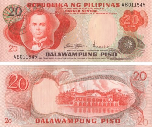 philippines-20-piso-1970-p-150-unc-obverse-reverse Philippines 20 Piso 1970 P-150 UNC Banknote – Obverse and Reverse