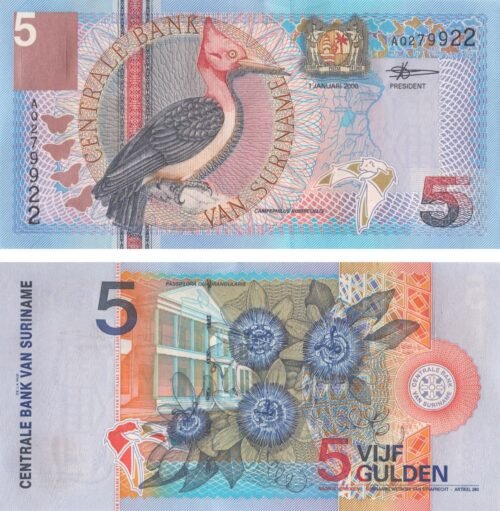 Suriname 5 Gulden 2000 P-146 UNC Banknote – Obverse and Reverse
