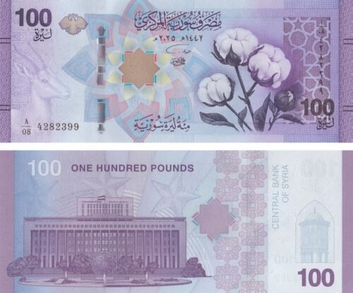 Syria 100 Syrian pounds 2025 P-122 UNC Banknote – Obverse and Reverse