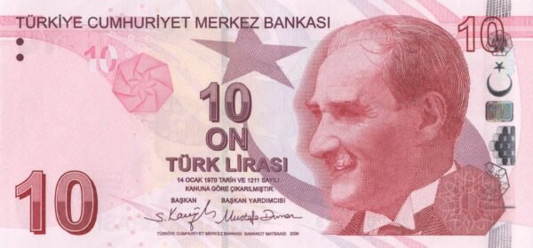 turkey-10-lira-2022-p-223f-unc-obverse Turkey 10 Lira 2022 P-223f UNC Banknote – Obverse