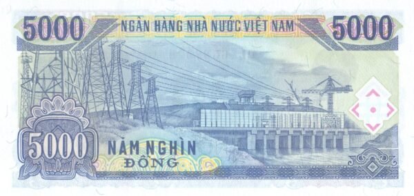 Vietnam 5000 Dong 1991 P-108 UNC Banknote – Reverse