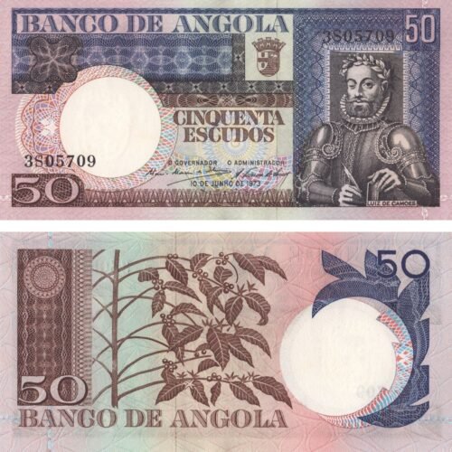 Angola 50 Escudos 1973 P-105 UNC Banknote – Obverse and Reverse