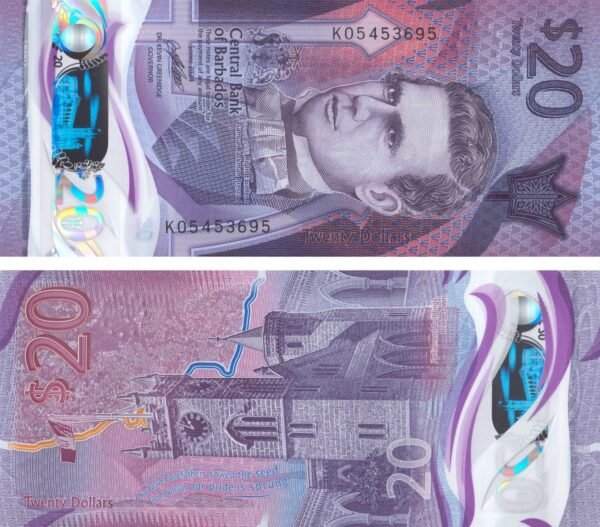 Barbados 20 Dollars 2024 P-83(2) UNC Banknote – Obverse and Reverse