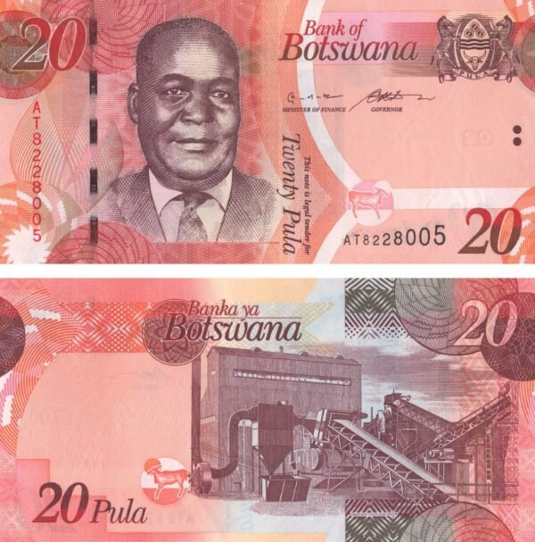 Botswana 20 Pula 2024 P-31 UNC Banknote – Obverse and Reverse