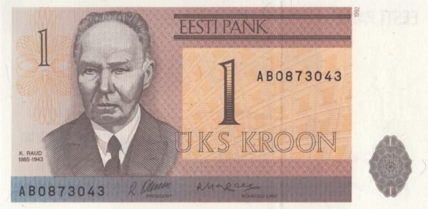 Estonia 1 Kroon 1992 P-69 UNC Banknote – Obverse