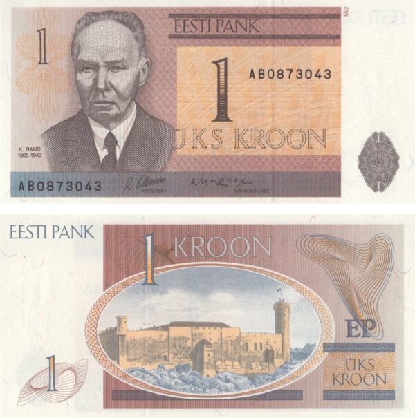 Estonia 1 Kroon 1992 P-69 UNC Banknote – Obverse and Reverse