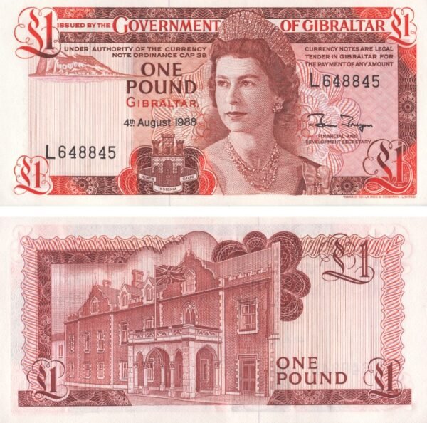 Gibraltar 1 Pound 1988 P-20e UNC Banknote – Obverse and Reverse