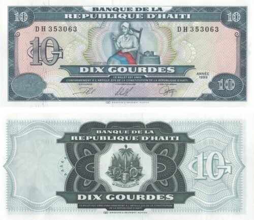Haiti 10 Gourdes 1999 P-256 UNC Banknote – Obverse and Reverse