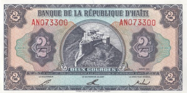 Haiti 2 Gourdes 1992 P-260 UNC Banknote – Obverse