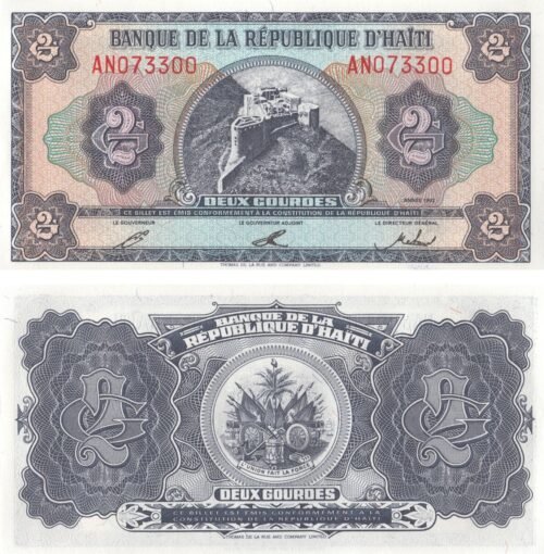 Haiti 2 Gourdes 1992 P-260 UNC Banknote – Obverse and Reverse