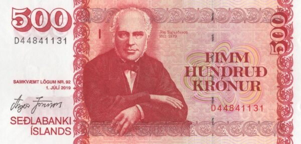 Iceland 500 Kronur 2019 P-58 UNC Banknote – Obverse
