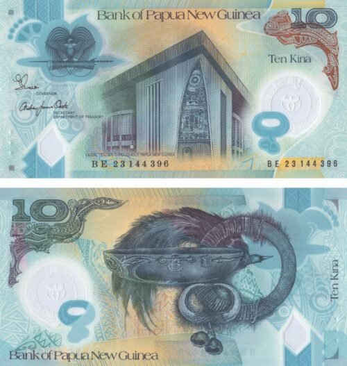 papua-new-guinea-10-kina-2023-p-52-unc-obverse-reverse Papua New Guinea 10 Kina 2023 P-52 UNC Banknote – Obverse and Reverse