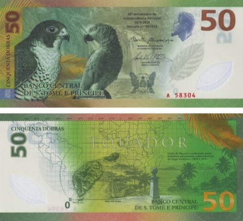 sao-tome-and-principe-50-dobras-2025-p-82-1-unc-obverse-reverse Sao Tome and Principe 50 Dobras 2025 P-82(1) UNC Banknote – Obverse and Reverse