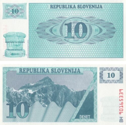 Slovenia 10 Tolarjev 1990 P-4 UNC Banknote &ndash; Obverse and Reverse