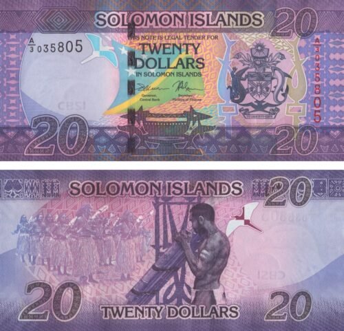 Solomon Islands 20 Dollars 2017 P-34(1) UNC Banknote &ndash; Obverse and Reverse