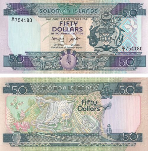 Solomon Islands 50 Dollars 1986 P-17 UNC Banknote &ndash; Obverse and Reverse