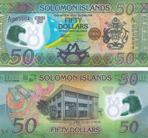Solomon Islands 50 Dollars 2026 P-40 UNC Banknote &ndash; Obverse and Reverse