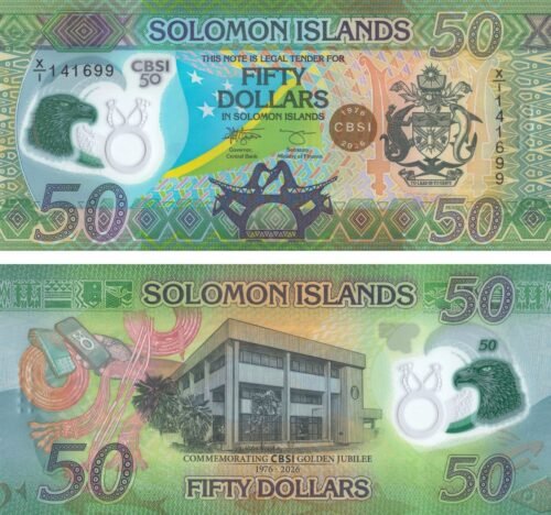 Solomon Islands 50 Dollars 2026 P-40r UNC Banknote &ndash; Obverse and Reverse