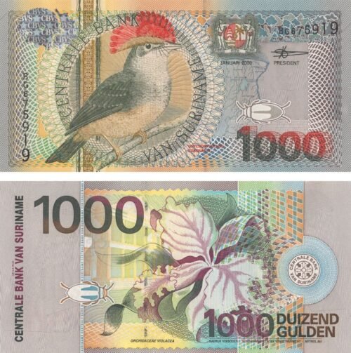 suriname-1000-gulden-2000-p-151-unc-obverse-reverse Suriname 1000 Gulden 2000 P-151 UNC Banknote – Obverse and Reverse