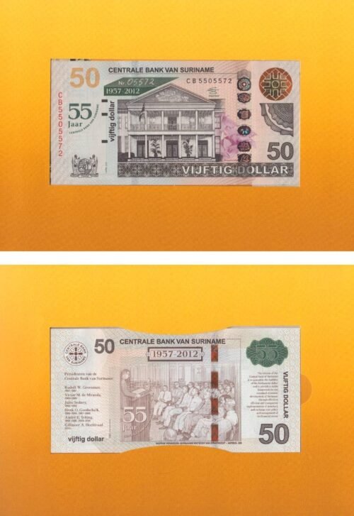Suriname 50 Dollars 2012 P-167 UNC Banknote – Obverse and Reverse