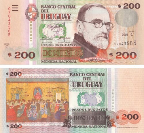 Uruguay 200 Pesos Uruguayos 2006 P-89a UNC Banknote – Obverse and Reverse